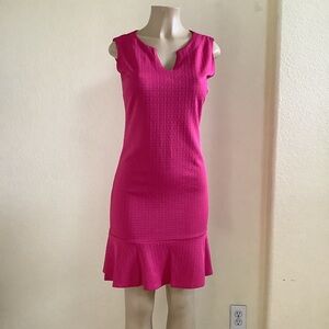 Fuchsia Cap-Sleeve Notch-Neck Mini Dress with Flounce Hem